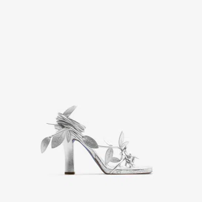 Burberry Metallic Ivy Flora Heeled Sandals 105 In Silver