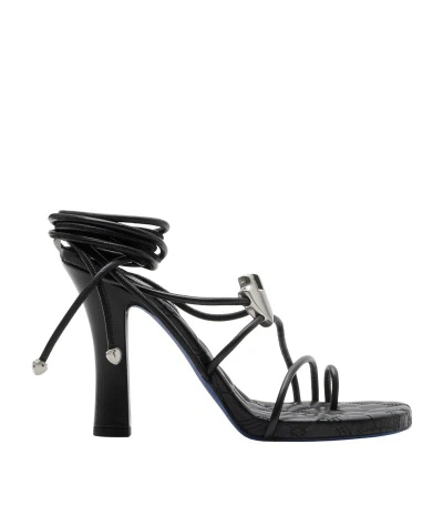 BURBERRY LEATHER IVY SHIELD HEELED SANDALS 105