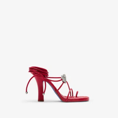 Burberry Leather Ivy Shield Heeled Sandals In Scarlet