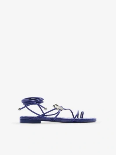 Burberry Leather Ivy Shield Sandals In Blue