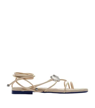 Burberry Leather Ivy Shield Sandals In Neutrals
