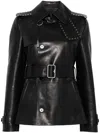Burberry Short Leather Jacket With Studs And Buckle In Black