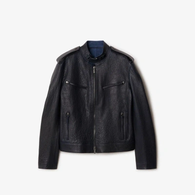 Burberry Leather Jacket In Blue