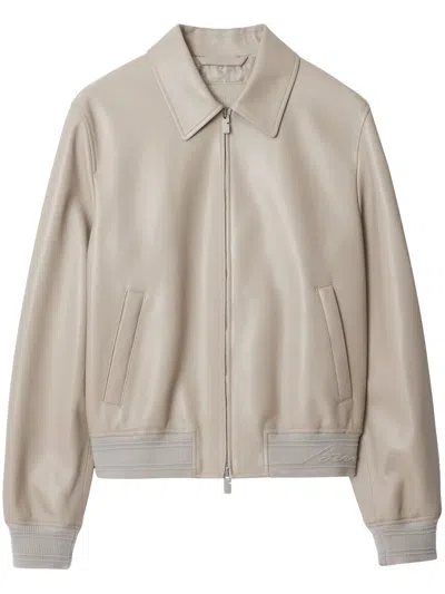 Burberry Leather Jacket In Neutrals