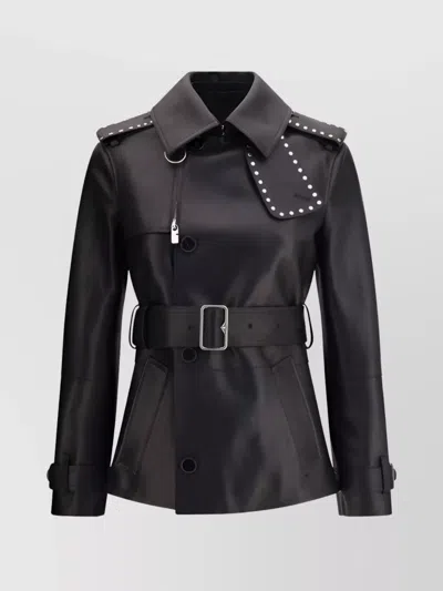 Burberry Leather Jacket With Belt And Stud Detail In Black