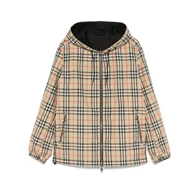 Burberry Rainford Beige Check Nylon Reversible Jacket In Blue