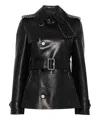 Burberry Short Leather Jacket With Studs And Buckle In Black