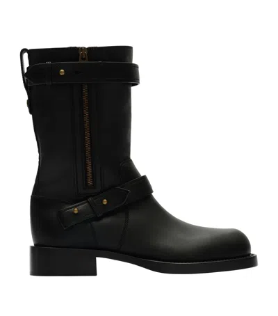Burberry Leather Kent Biker Boots In Black