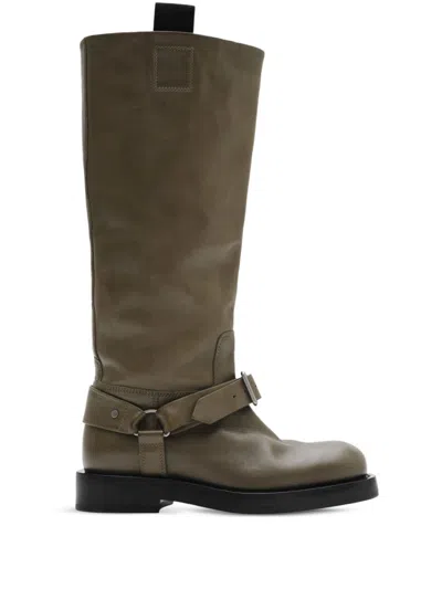 Burberry Leather Saddle High Boots In Green