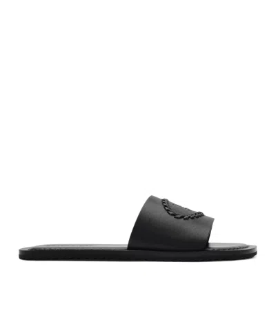 Burberry Leather Knight Stamp Slides In Black