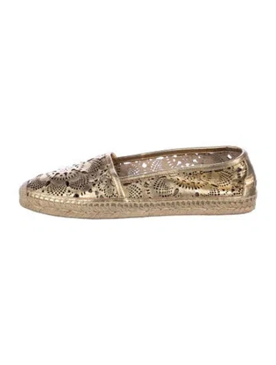 Pre-owned Burberry Leather Lace Pattern Espadrilles In Gold/metallic