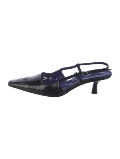Pre-owned Burberry Leather Lace Pattern Slingback Pumps In Black