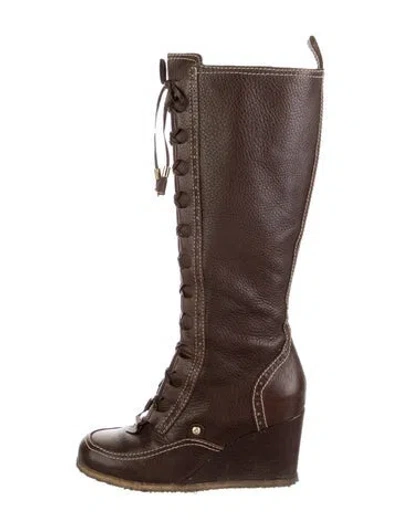 Pre-owned Burberry Leather Lasercut Accents Lace-up Boots In Brown