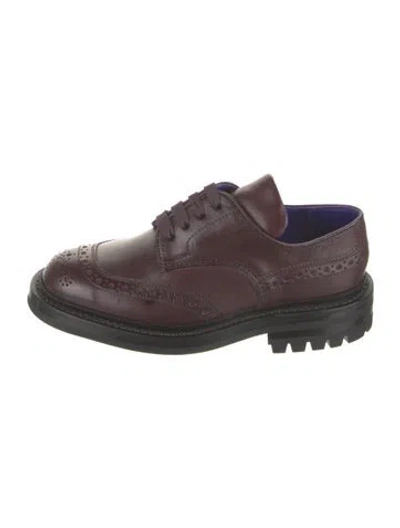 Pre-owned Burberry Leather Lasercut Accents Oxfords In Burgundy