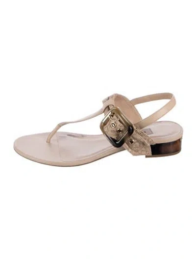 Pre-owned Burberry Leather Lasercut Accents T-strap Sandals In Neutrals