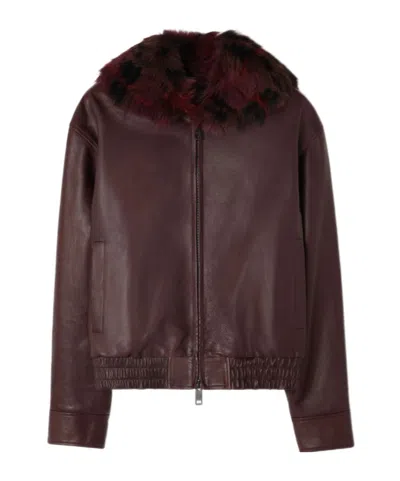 Burberry Leather Latchford Jacket In Wine Red