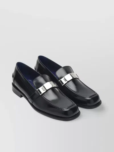 Burberry Leather Loafer Tower Metallic Buckle In Black