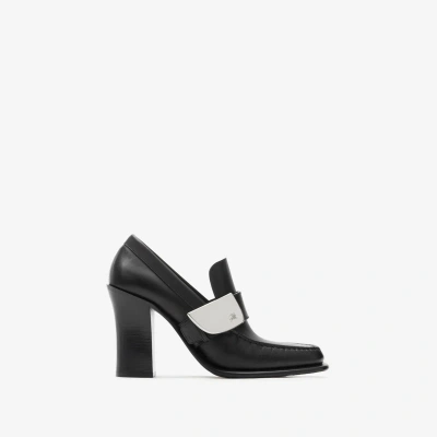 BURBERRY BURBERRY LEATHER LONDON SHIELD HIGH HEELED LOAFERS