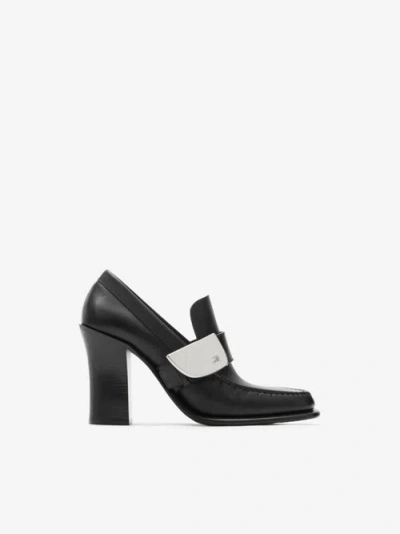 Burberry Leather London Shield Heeled Loafers In Black