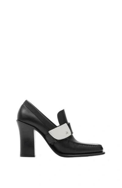 Burberry Leather London Shield High Heeled Loafers In Black