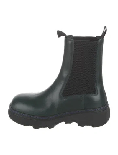 Pre-owned Burberry Leather Mesh Accents Chelsea Boots In Green