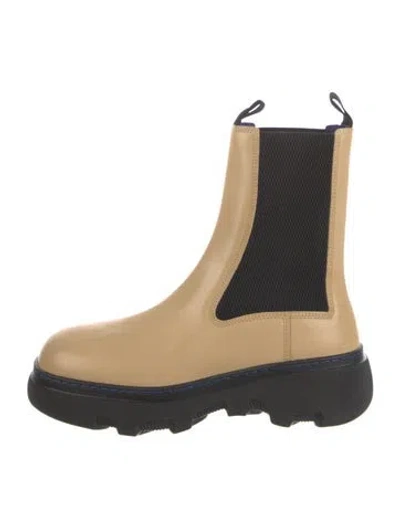 Pre-owned Burberry Leather Mesh Accents Chelsea Boots In Neutral