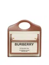 BURBERRY CREAM AND BROWN CANVAS AND LEATHER HANDBAG WITH FRONT POCKET AND ADJUSTABLE STRAP