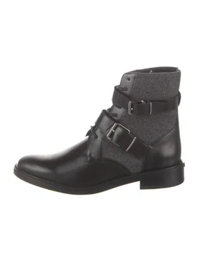 Pre-owned Burberry Leather Moto Boots In Black