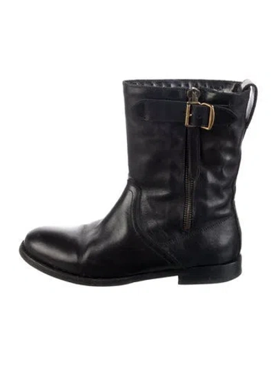 Pre-owned Burberry Leather Moto Boots In Black