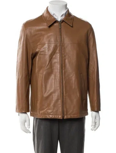 Pre-owned Burberry Leather Moto Jacket In Brown