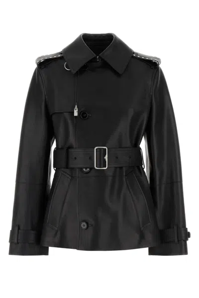 Burberry Leather Moto Jacket For Women In Black