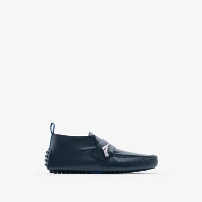 Burberry Leather Motor High Loafers In Lake