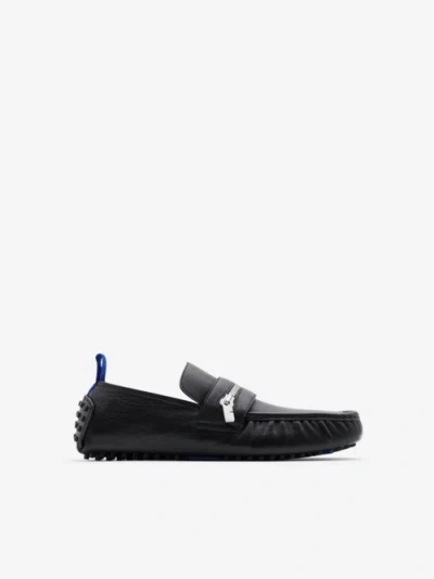 Burberry Leather Motor Low Loafers In Black