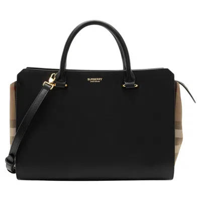 Pre-owned Burberry Leather Nova Check Banwell Tote In Black