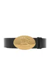 Burberry Thin Reversible Leather Oval Knight Stamp Belt In Gold