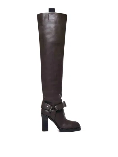 Burberry Leather Over The Knee Boots In Marrón