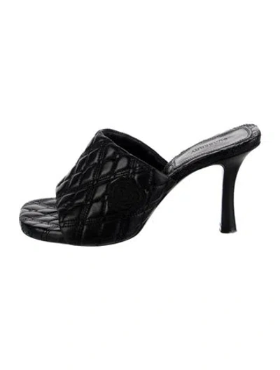 Pre-owned Burberry Leather Patterned Slides In Black