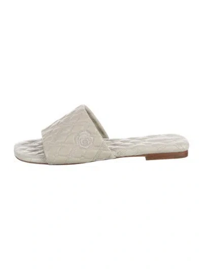 Pre-owned Burberry Leather Patterned Slides In Neutrals