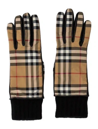 Pre-owned Burberry Leather Patterned Winter Gloves In Black