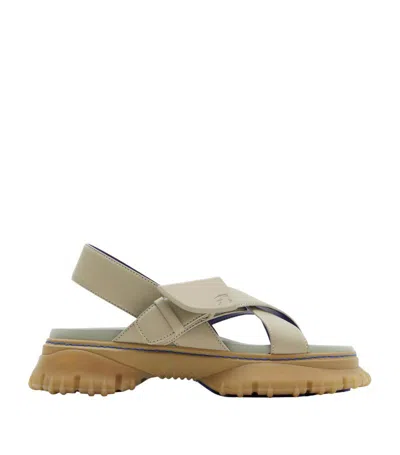 Burberry Leather Pebble Sandals In Field