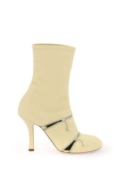 Burberry Leather Peep Ankle Boots In Neutro