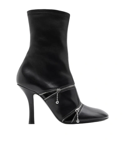 Burberry Leather Peep Heeled Boots 100 In Black