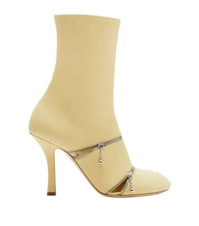 Burberry Leather Peep Heeled Boots 100 In Daffodil