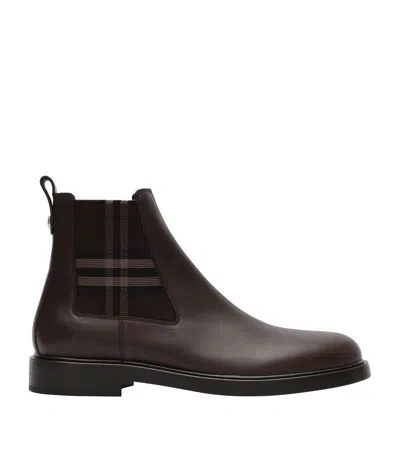 Burberry Leather Pembroke Chelsea Boots In Brown