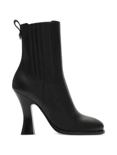 Burberry Leather Pillar Ankle Boots In Black
