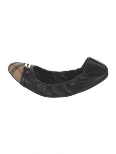 Pre-owned Burberry Leather Plaid Print Ballet Flats In Black