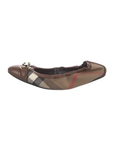 Pre-owned Burberry Leather Plaid Print Ballet Flats In Brown