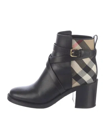 Pre-owned Burberry Leather Plaid Print Boots In Black