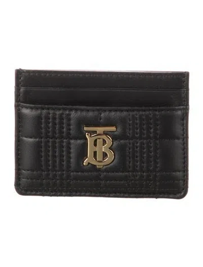 Pre-owned Burberry Leather Plaid Print Card Holder In Black