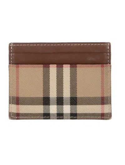 Pre-owned Burberry Leather Plaid Print Card Holder In Brown